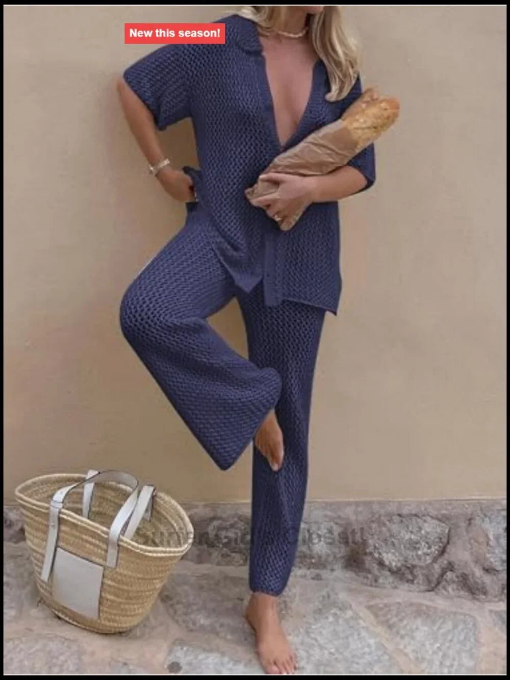 Sexy Hollow Out Swimsuit Cover Up Sets 2 Piece Beach Outfit Button Up Top &